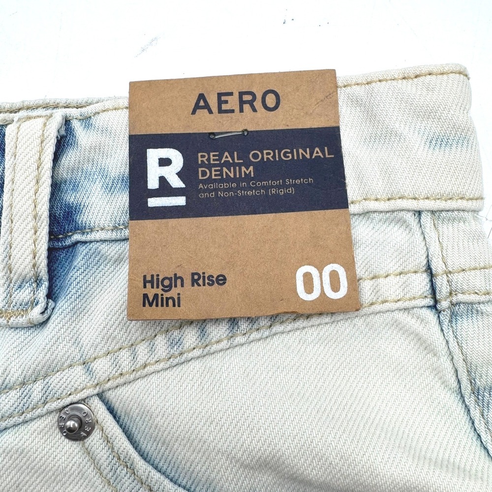 AEROPOSTALE NWT Womens 00 Light Blue Jean Acid Washed High Rise Mini Denim Skirt - Picture 3 of 8